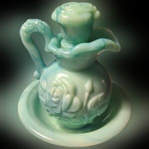 Avon Pitcher & Bowl Victorian Rose Collection Vintage 1970s SSS Glass Decanter